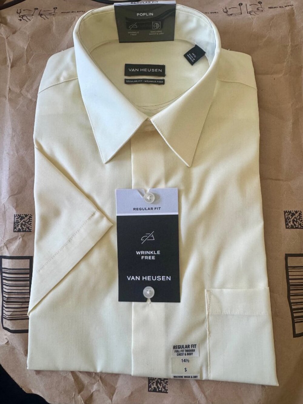 Van Heusen Shirt Mens size 14 Beige Short Sleeve Classic Collar NWT
